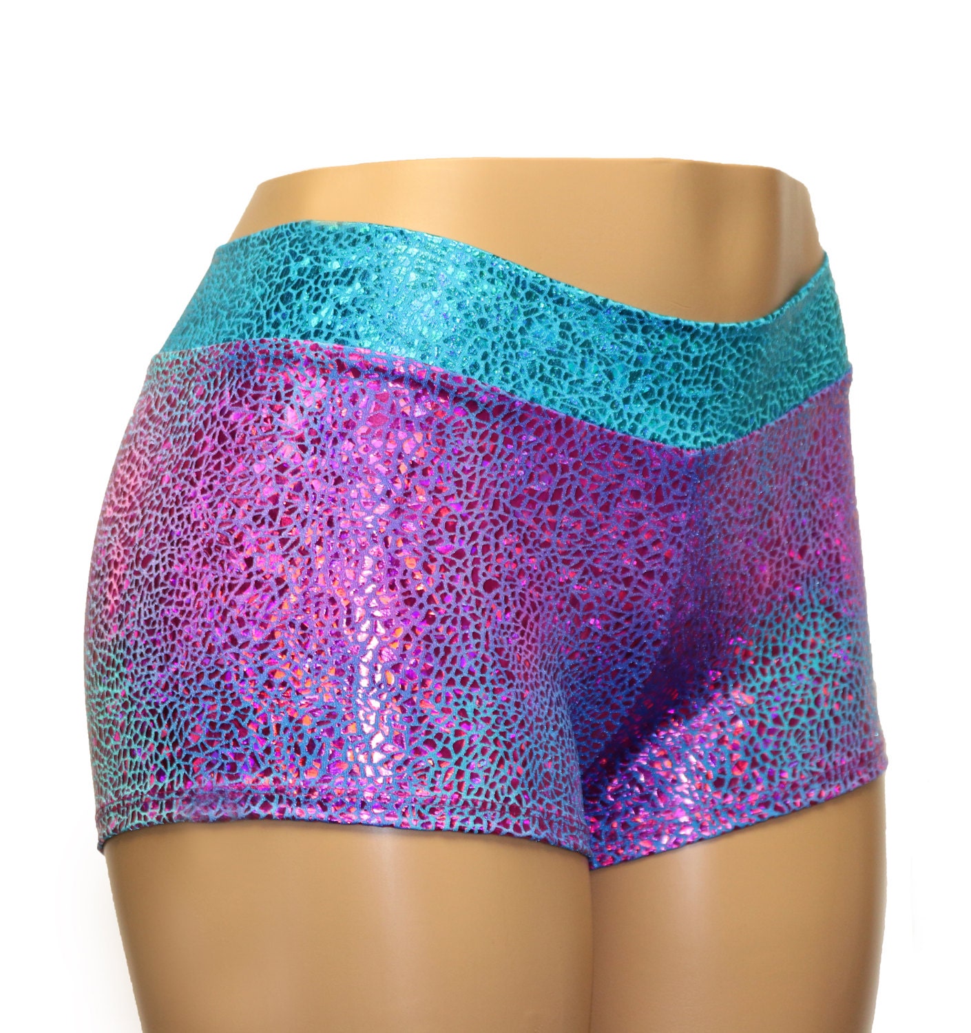 purple metallic booty shorts