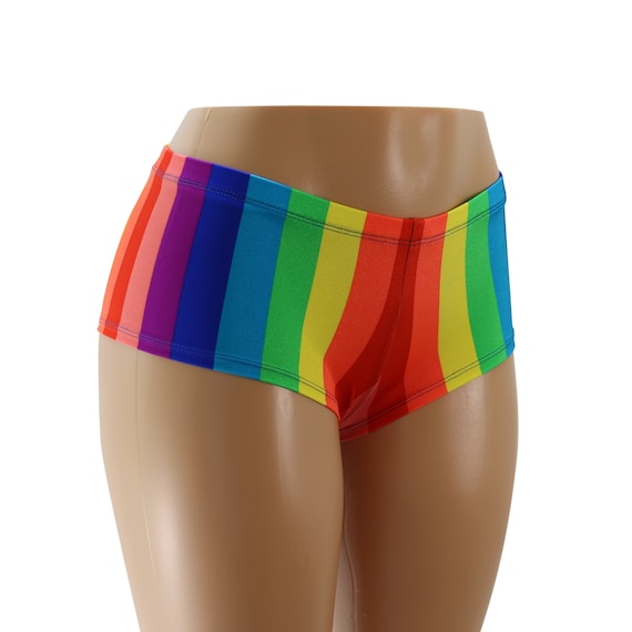 Rainbow Stripe Low Rise Cheeky Booty Shorts. Gay Pride Raves - Etsy