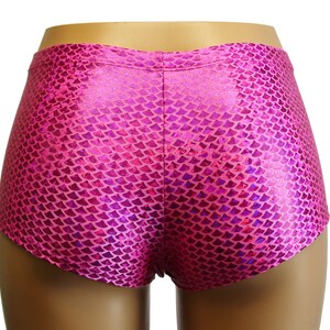 6 COLORS Mermaid Mid Rise Cheeky Booty Shorts.  Adult and Plus Sizes.  Green, Hot Pink, Turquoise, Purple, Silver, and Black.