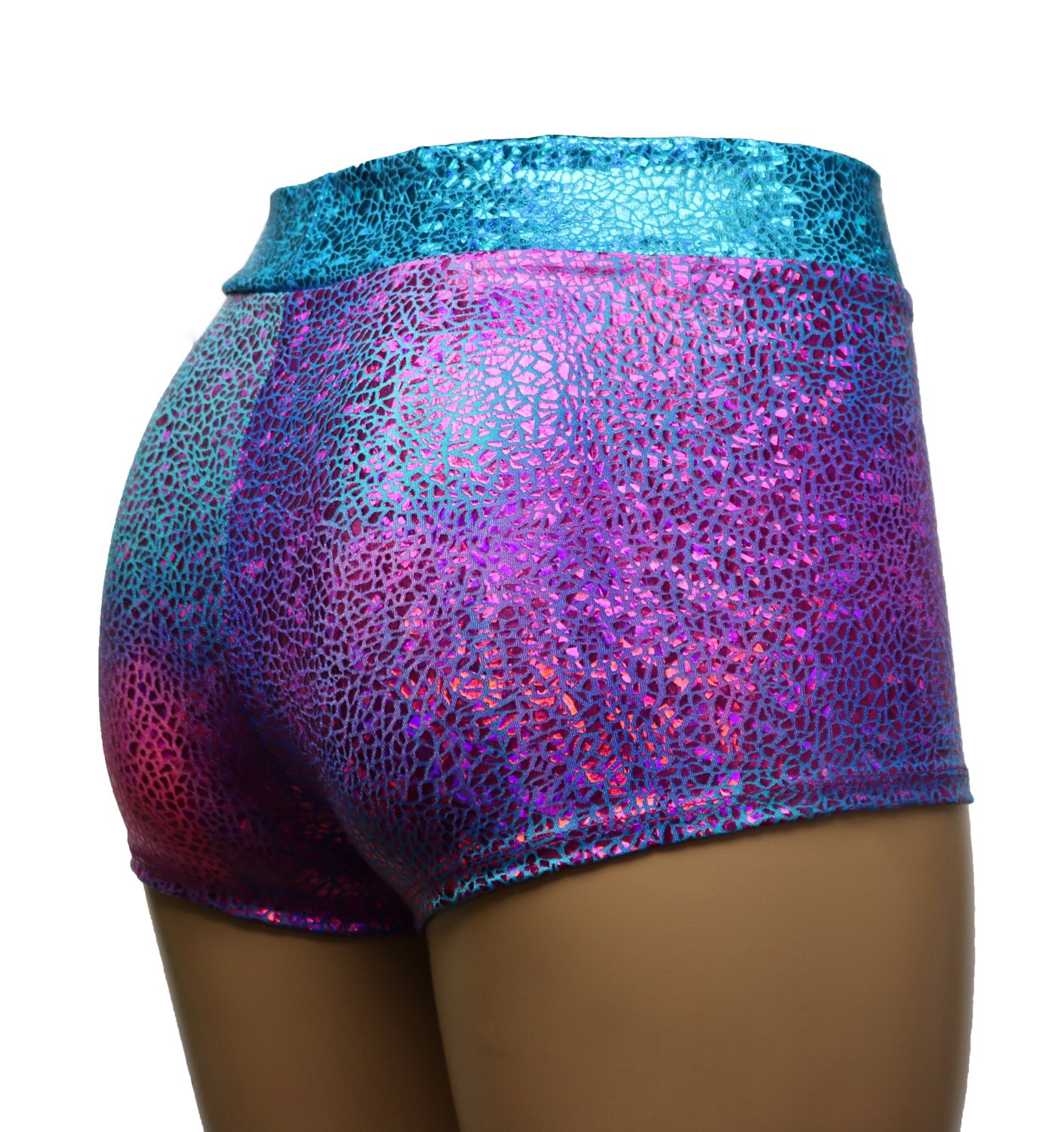 HIGH WAIST Shiny Spandex Holographic Tie Dye Mosaic Foil Booty | Etsy