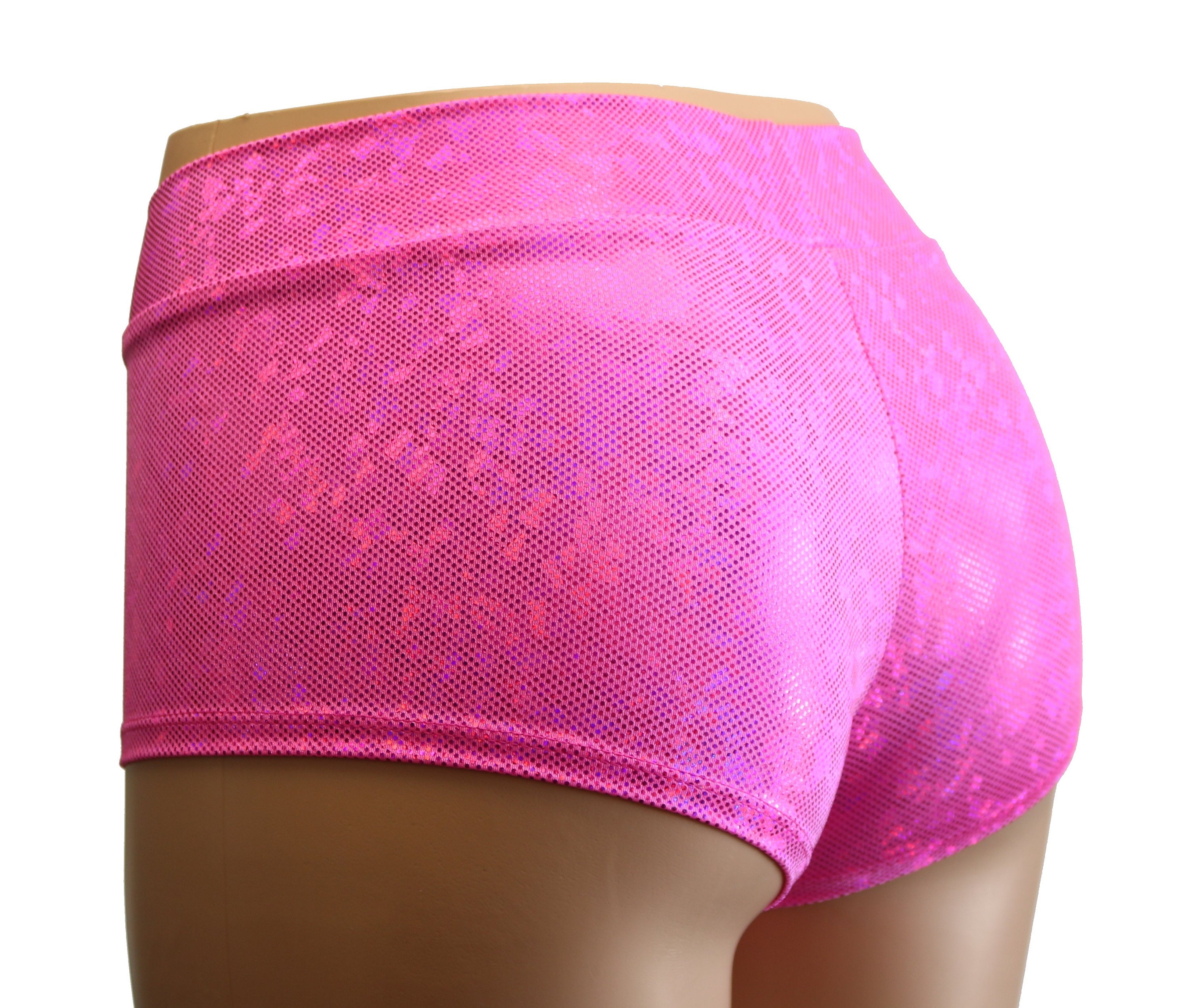 Hot Pink Holographic Cheeky Booty Shorts. SUPER GLOW for Blacklight Parties  -  Sweden
