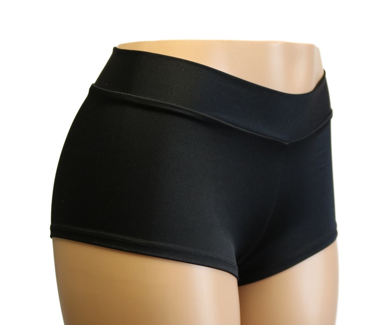 Black Matte Spandex Mid Rise Cheeky Booty Shorts Adult And Etsy