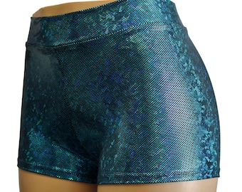 Turquoise Black High Waisted Booty Shorts - Cheeky or Full Coverage - Child, Adult, and Plus Sizes