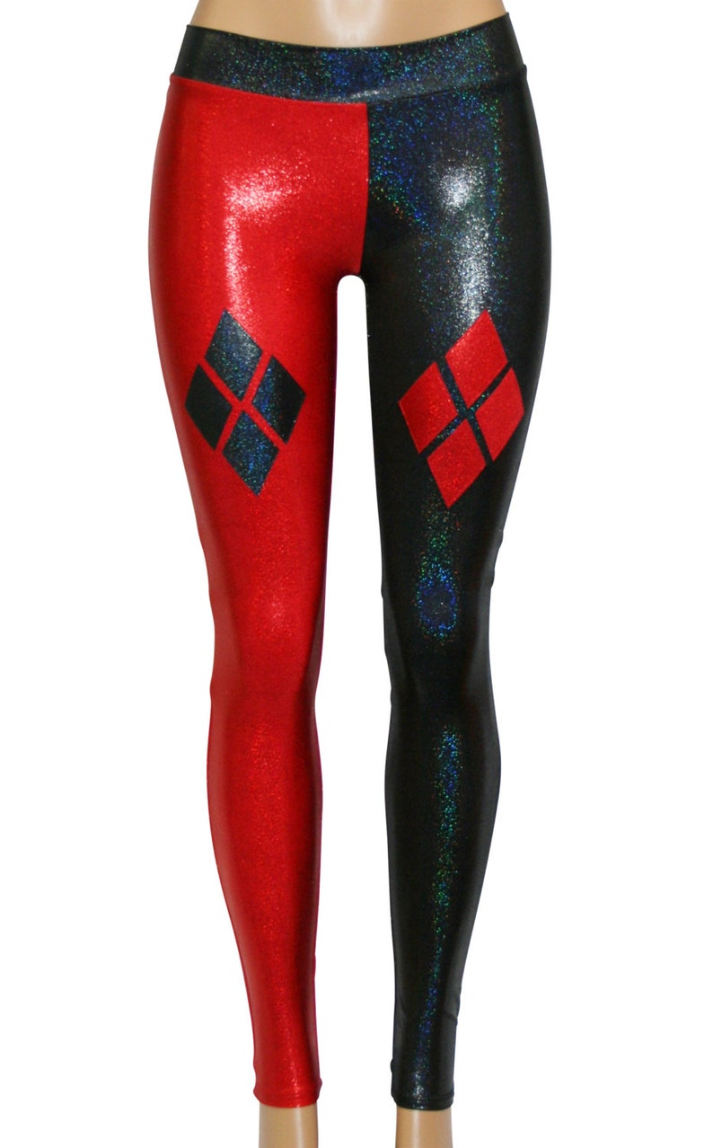 Black and Red Hologram Leggings Four Diamonds on Each Front Leg Great for Cosplay, Comic Con, Halloween, Workouts, and MORE image 1