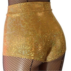 Gold Hologram High Waisted Cheeky Booty Shorts-- Adult and Plus Sizes