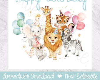 Printable Gift Tag / Party Animals / Happy Birthday / Enclosure Card / Immediate Download