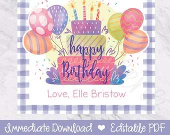 Printable Gift Tag / Happy Birthday / Birthday Cake / Balloons / Enclosure Card / Immediate Download