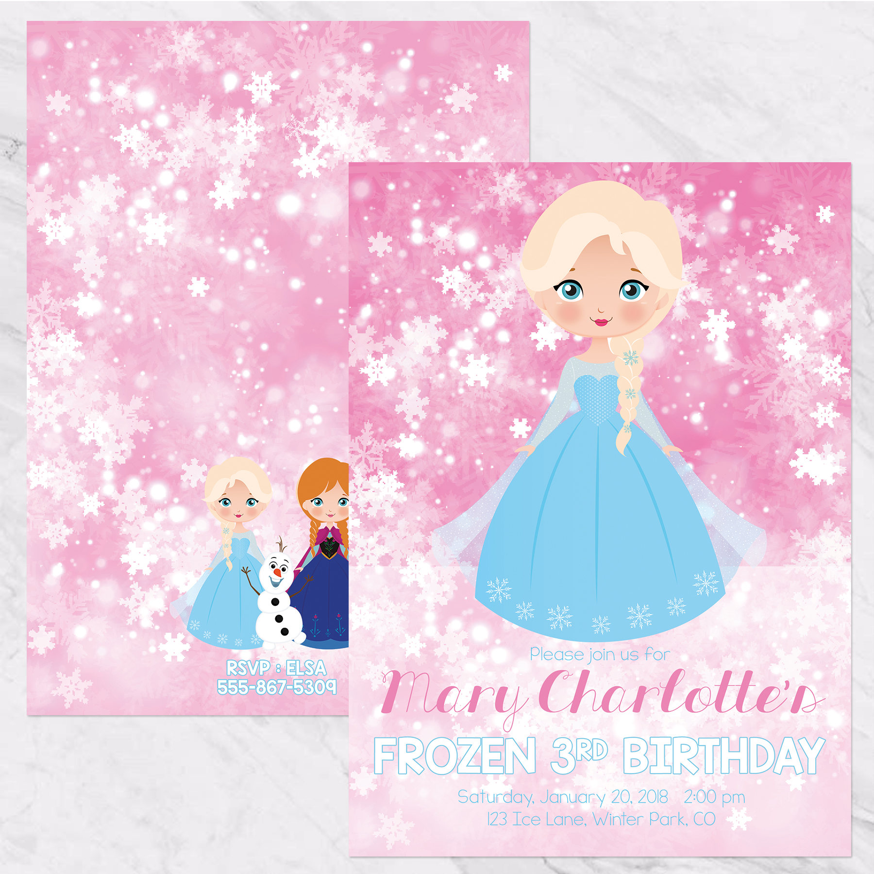 Frozen Invitation Pink Frozen Birthday Party Queen Elsa Princess Anna Invitation