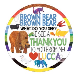 Brown Bear Stickers : Party Circles - Customized - Thank You Favor Stickers