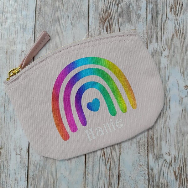 Rainbow Design Personalised Coin Purse, Coin Purse For Teenager, Small Cotton Case, Gift For Preteen, Travel Gift, Kids Spending Money