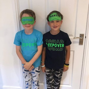 Sleepover T-Shirt and Eye Mask Set, Children's Sleepover Kit, Personalised Eye Mask and T-Shirt , Boys Slumber Party Gift Ideas, Gamer Boys,
