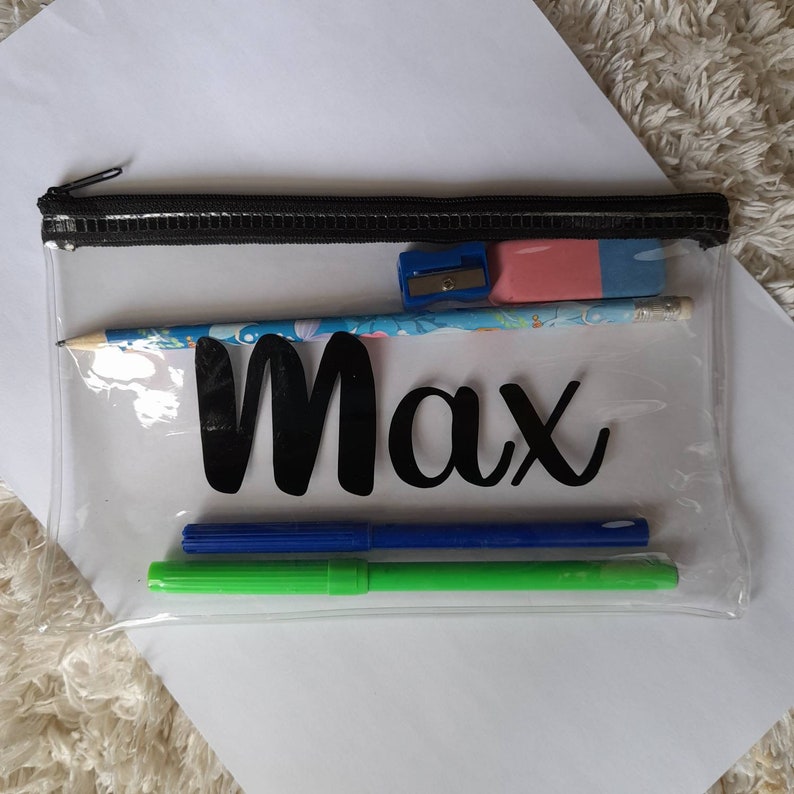 Personalised Pencil Case, Clear Pencil Case, Personalised Stationery Gift, Personalised Stationery, Coloured Zipper, Secret Santa Gift, Exam image 2