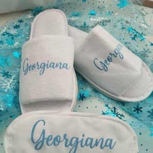 Personalised Slippers, Matching White Spa Style Slippers, Sleepover Gift Ideas, Co-ordinating Slipper and Eye Mask Set, Pamper Party Gifts