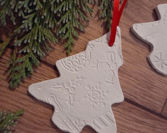 Clay Christmas Decoration, Individual Embossed Hanging Christmas Tree, Christmas Clay Tags, Luxury Gift Wrap Tag, Christmas Tree Ornaments