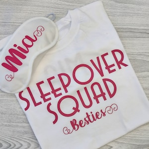 Conjunto de 2 piezas para fiesta de pijamas, camiseta y antifaz con temática de mejores amigas, ideas para regalos de fiesta de pijamas, camisetas personalizadas blancas y plateadas para niños