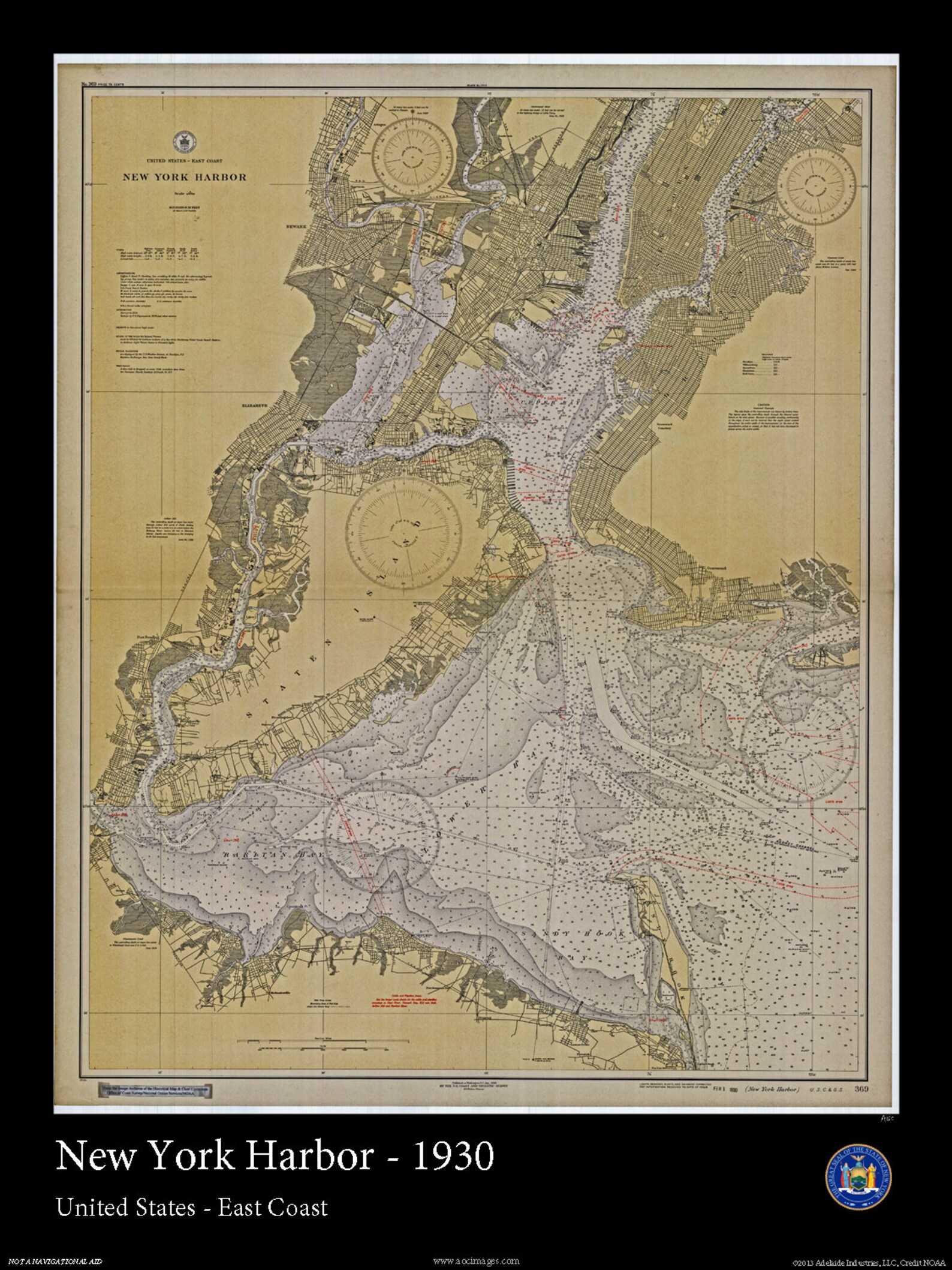 Print of New York Harbor 1930 Nautical Map - Etsy