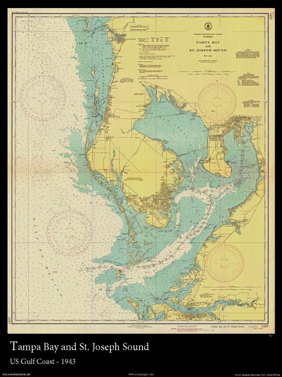 Nautical Map of Tampa Bay -1943 Nautical Chart