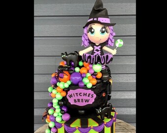 Halloween Witch Fake Cauldron Cake Centerpiece, Halloween Decor, Fake Halloween Cake, Whimsical Halloween, Halloween decorations,