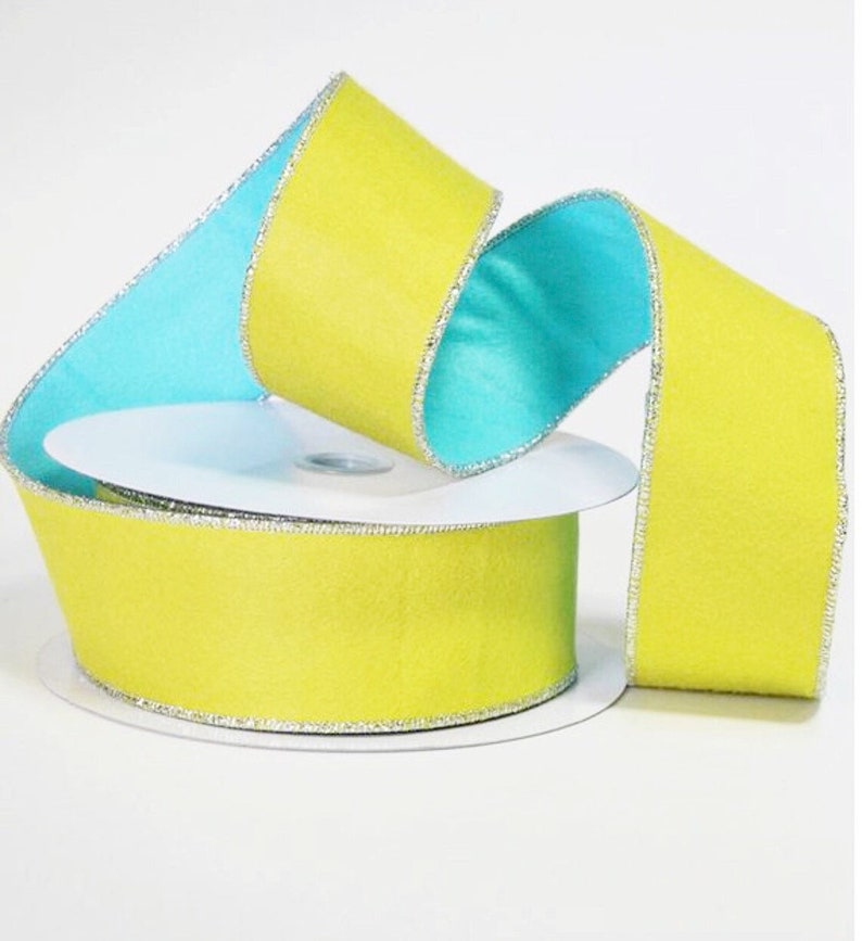 5 Yards! Felt LimeBlue 2.5 Wired Designer Ribbon