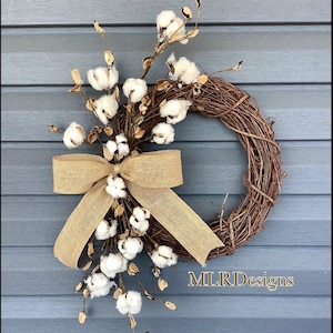 Farmhouse Cotton Accent wreath, Rustic Decor, 2nd Anniversary, Gift Wreath, Everyday Wreath, Cotton Decorations