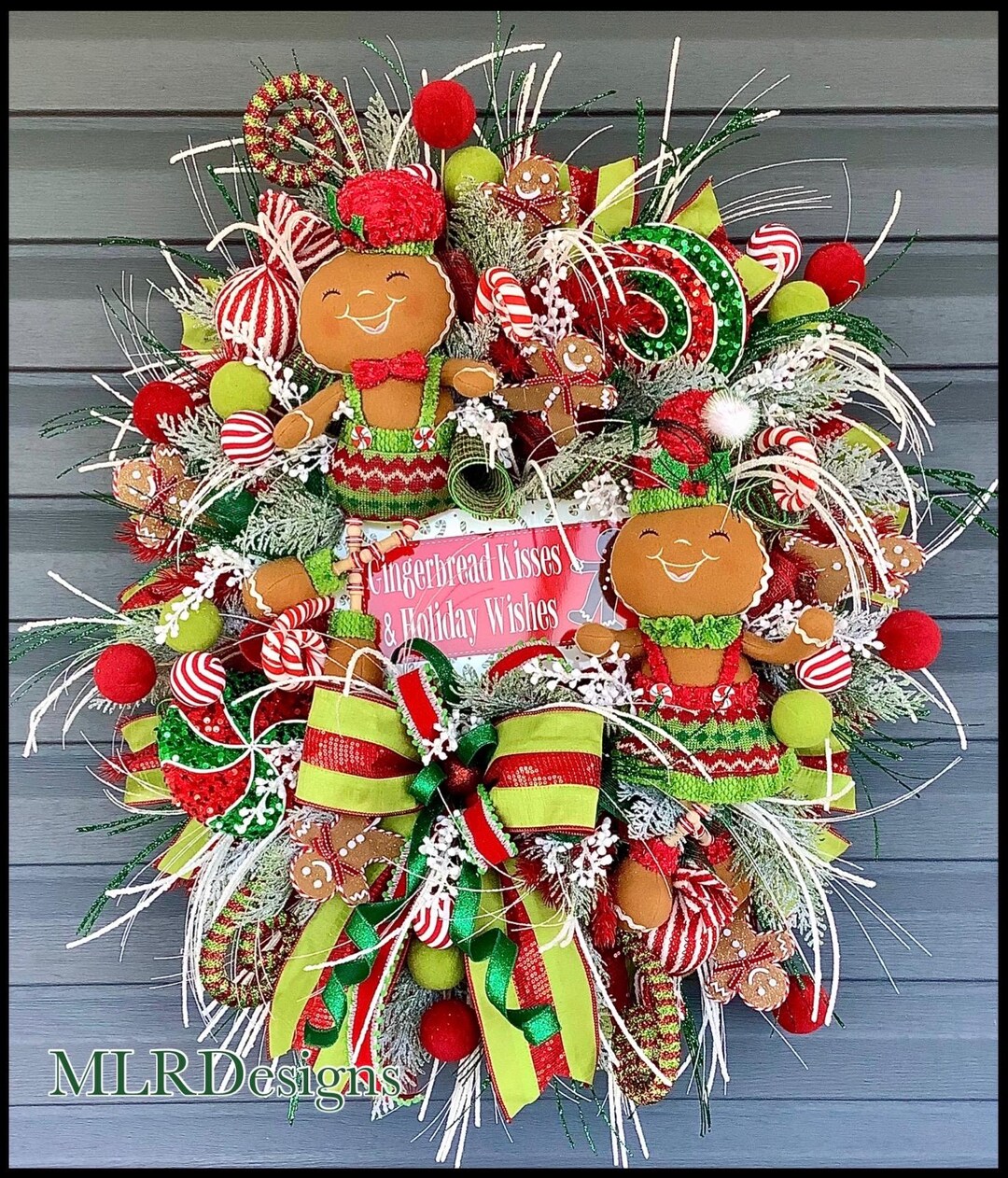 Gingerbread Christmas Wreath, Candy Holiday Door Decor, 38" - Etsy