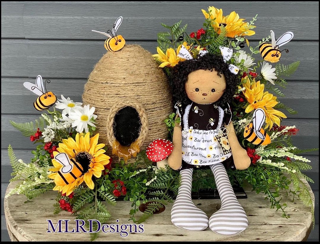 Handmade Bee Kind Rag Doll Arrangement | Sunflower Table Centerpiece - Etsy