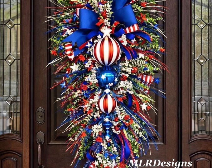 Patriotic Door Swag | Red, White & Blue 4th of July Decor - Etsy