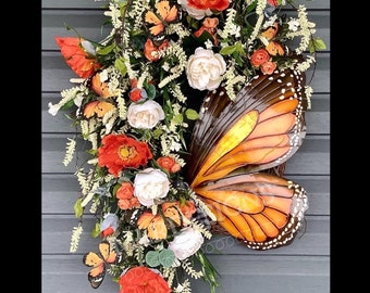 Summer Monarch Butterfly Grapevine Front Door Wreath, Butterfly Floral Wreath, Butterfly Decor, Summer Entryway Wreath