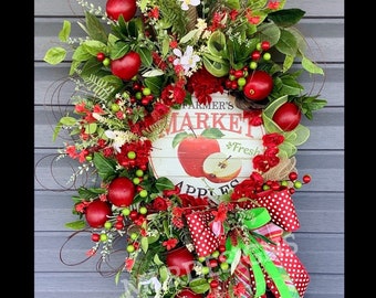 Apple Market Welcome Wreath, Summer Apple Decor, Apple Wreath, Front Door Wreath, Front entrance Wreath