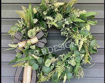 Entryway Wreath, Greenery Wreath, Front door Wreath, Year round wreath, Farmhouse wreath, Mothers Day. Accent wreath, Storm Door Wreath