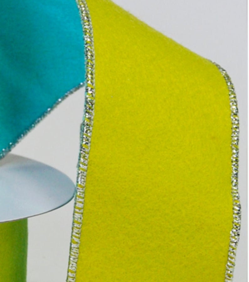 5 Yards! Felt LimeBlue 2.5 Wired Designer Ribbon