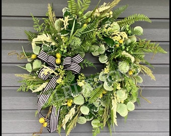 Entryway Wreath, Greenery Wreath, Front door Wreath, Year round wreath, Farmhouse wreath, Mothers Day Gift, Accent wreath, Storm Door Wreath