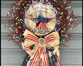 Patriotic Wreath, July 4 Wreath, Summertime Wreath, Patriotic Door Wreath, Patriotic Wreath, Americana Wreath, Independence Day Wreath