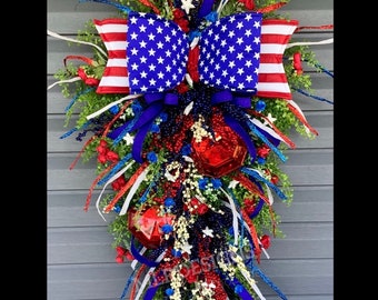 Patriotic Door Swag Wreath, July 4 Swag, America Swag Decor, Flag Wreath, Patriotic Swag, RED/WHITE/BLUE wreath, America Door Swag