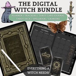 Digital Witch Bundle - Dark Planner, Spellbook, Tarot Journal & Deck