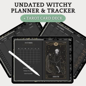 Undated Witchy Planner & Tracker Digital Bundle + Tarot Card Deck