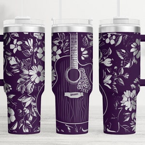 Guitar and Flowers Tumbler Wrap Laser SVG, Musician Gift, Engraved Tumbler, 40oz Tumbler Full Wrap Laser SVG, Laser Engraved,Seamless Design