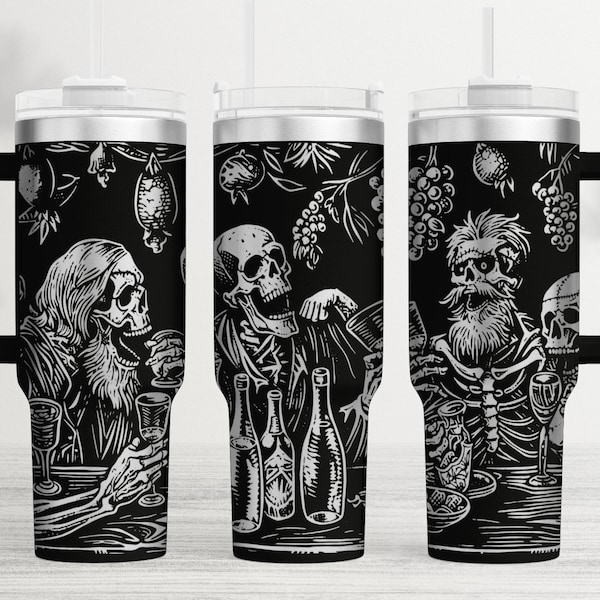 Gothic Schädel Party Tumbler Wrap Laser SVG, 40 Unzen Tumbler Full Wrap Laser SVG, Laser gravierte SVG, Tumbler Laser-Datei, Laser geschnitten Datei, Seite nahtlos