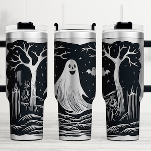 Cute Ghost Halloween SVG PNG, Laser Tumbler Wrap SVG, Full Wrap Svg, 40oz Tumbler Wrap Svg, Laser Engrave Tumbler, Tumbler Laser Svg File