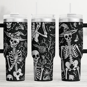 Esqueletos brujos, envoltura de vaso de calavera, vaso grabado, SVG láser de vaso de 40 oz, SVG grabado con láser, sublimación de vaso de grabado láser