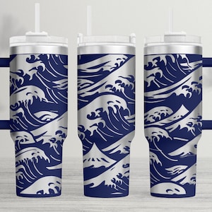 40oz Tumbler Laser Design: Japanese Wave Pattern (SVG, PNG)