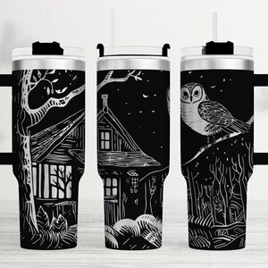 Horror House Svg Png, Owl Ghost Laser Tumbler Wrap SVG, Full Wrap Svg, 40oz Tumbler Wrap Svg, Laser Engrave Tumbler, Halloween Laser File