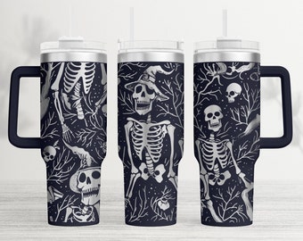 Witchy Skeletons 40oz Tumbler Wrap: Gothic Skull Laser Engraved SVG (Digital File)