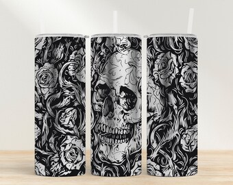 Skull and Roses Tumbler Wrap: Laser Engraved 20oz SVG (Digital File)