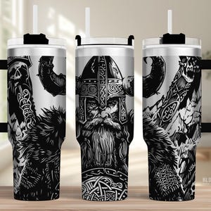 Opakowanie na kubek Viking Warrior SVG: Grawerowany laserowo kubek o pojemności 40 uncji (plik cyfrowy)