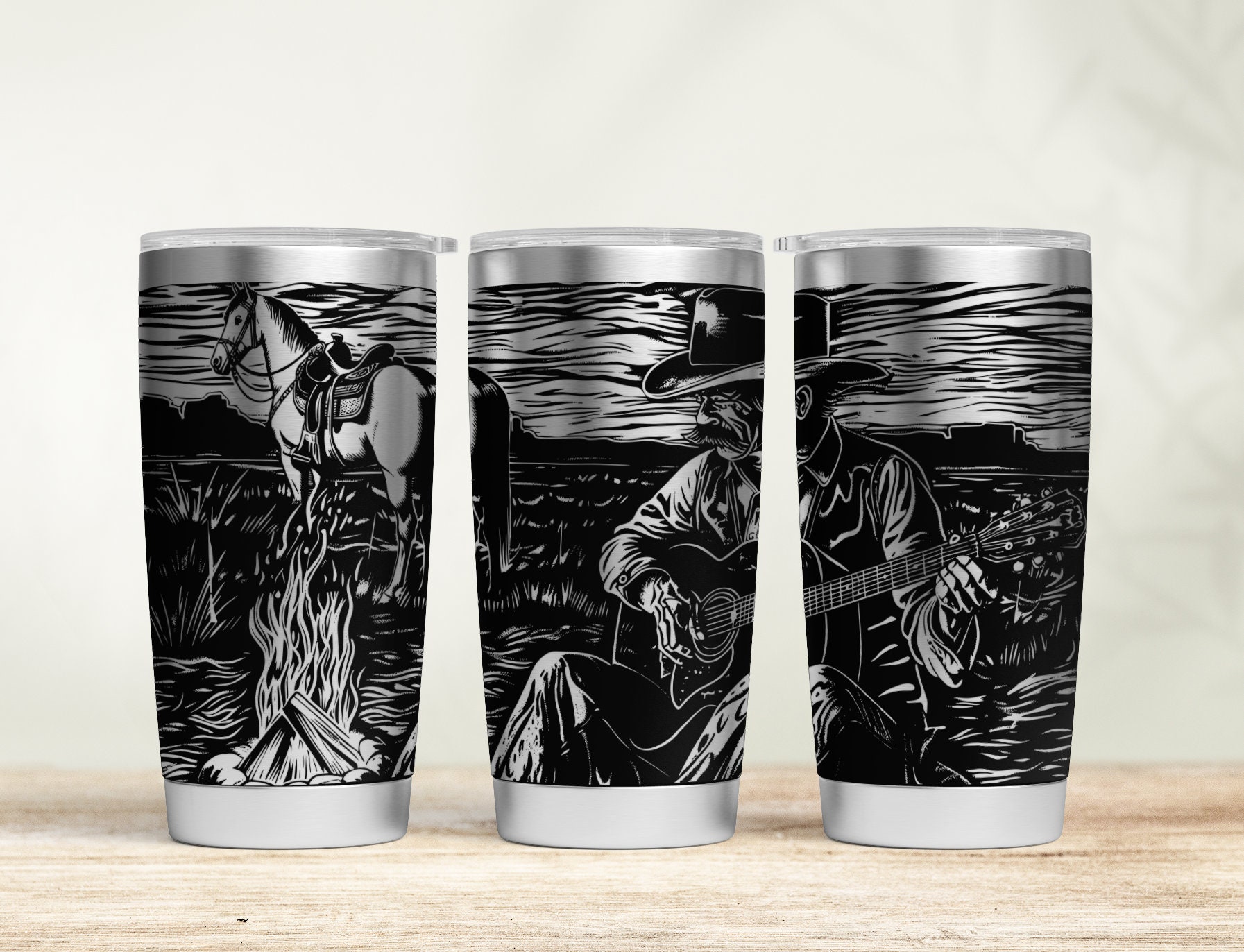Cowboy Tumbler Wrap Laser SVG: Detailed Engraved Design (20oz & 30oz ...