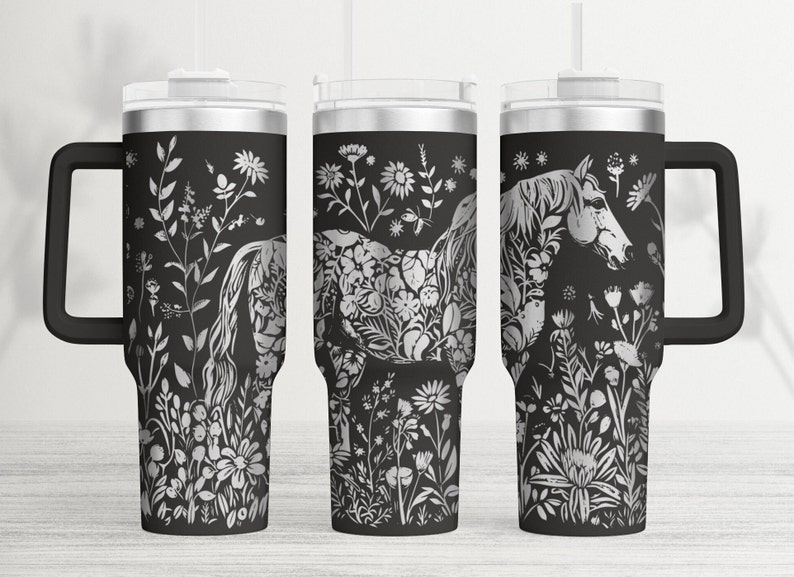 Horse Flowers Tumbler Wrap Laser SVG: 40oz Engraved Design (digital ...