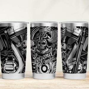 Archivo SVG láser para envolver vasos de motocicleta: Vaso grabado de 20 oz y 30 oz (descarga digital)