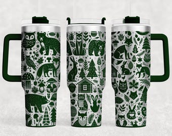 Envoltorio para vaso de animales del bosque: SVG grabado con láser, 40 oz (archivo digital)