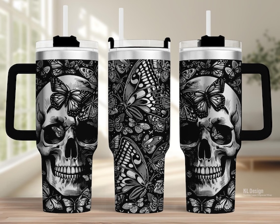 Skull Butterfly 40oz Tumbler Wrap SVG: Laser Engrave Design (Digital File)